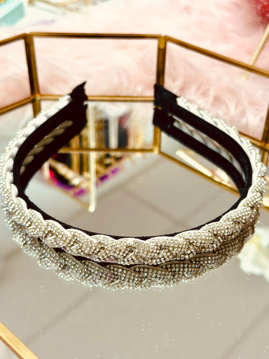 Diadema en trenza con rhinestone plata